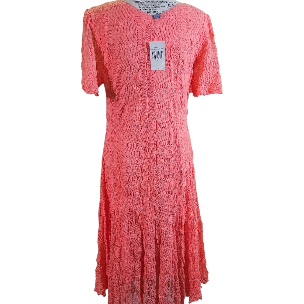 Coral Lace Midi Stretch Dress - Picture 5 of 7
